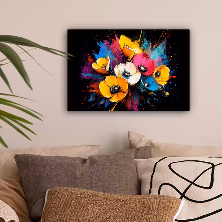Bloemen - Kleurrijk - Graffiti - Modern - Boeket canvas 2cm klein -sfeer1