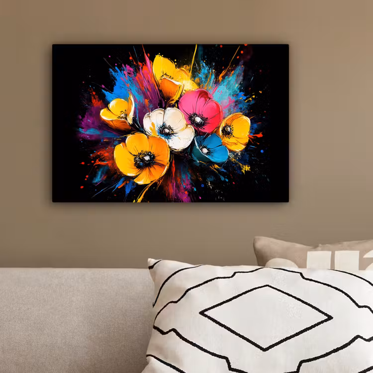 Bloemen - Kleurrijk - Graffiti - Modern - Boeket canvas 2cm klein -sfeer3