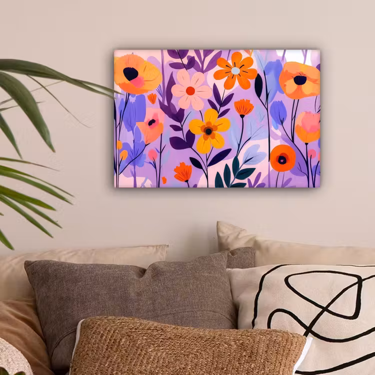 Bloemen - Kleurrijk - Bladeren canvas 2cm klein -sfeer1