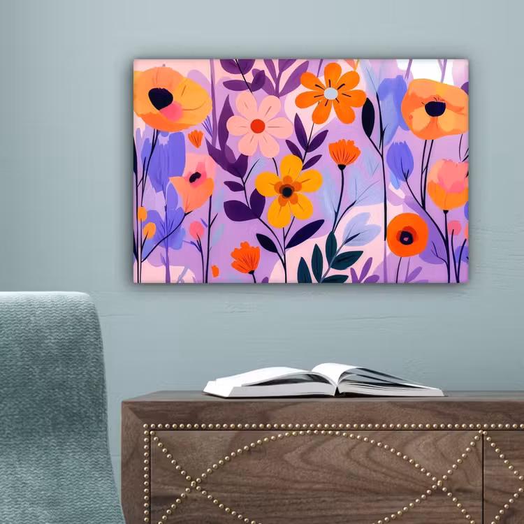 Bloemen - Kleurrijk - Bladeren canvas 2cm klein -sfeer4