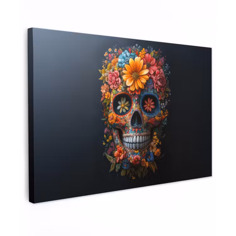 Bloemen - Kleurrijk - Schedel canvas 2cm klein -z3d
