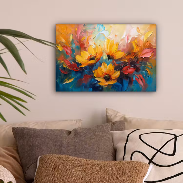 Bloemen - Dahlia - Kunst - Oranje - Watercolor canvas 2cm klein -sfeer1