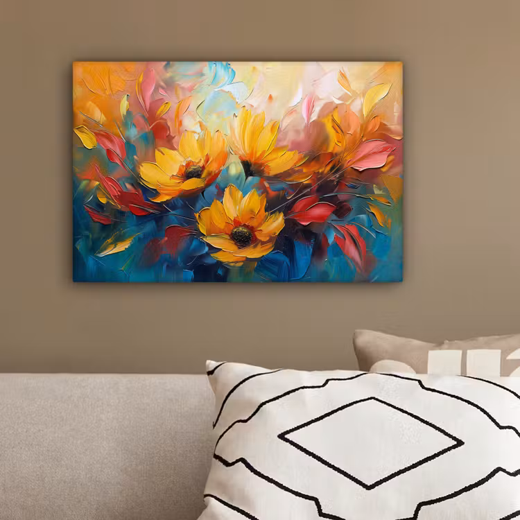 Bloemen - Dahlia - Kunst - Oranje - Watercolor canvas 2cm klein -sfeer3