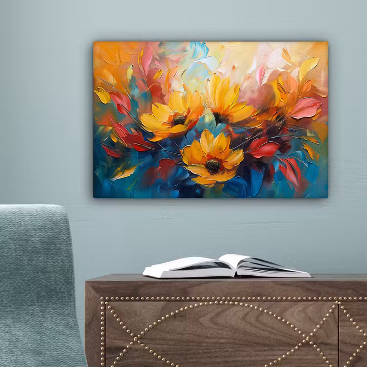 Bloemen - Dahlia - Kunst - Oranje - Watercolor canvas 2cm klein -sfeer4