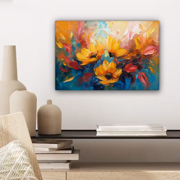 Bloemen - Dahlia - Kunst - Oranje - Watercolor canvas 2cm klein -sfeer6
