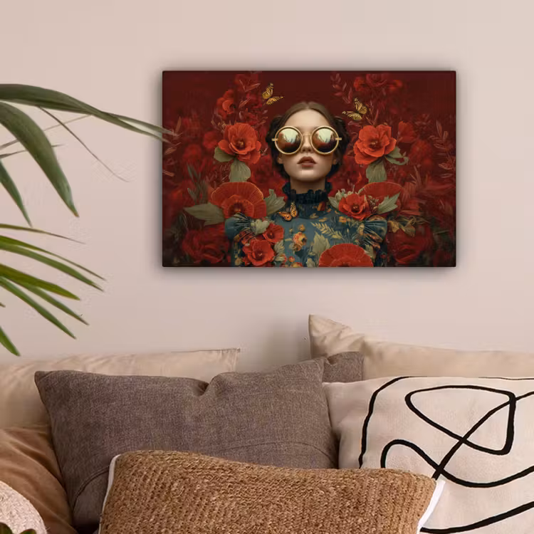 Bloemen - Dieprood - Zonnebril - Vrouw canvas 2cm klein -sfeer1