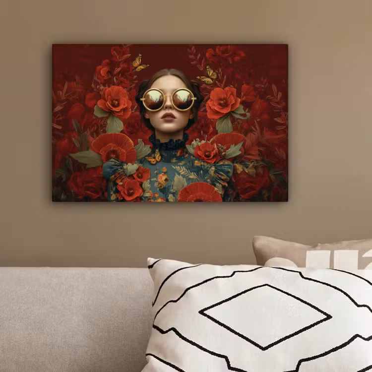 Bloemen - Dieprood - Zonnebril - Vrouw canvas 2cm klein -sfeer3