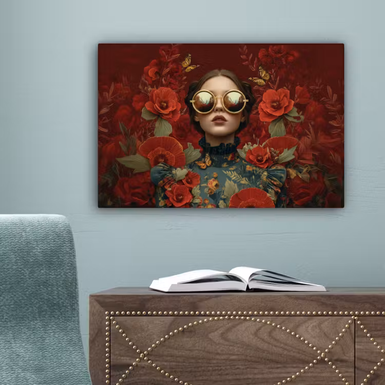 Bloemen - Dieprood - Zonnebril - Vrouw canvas 2cm klein -sfeer4