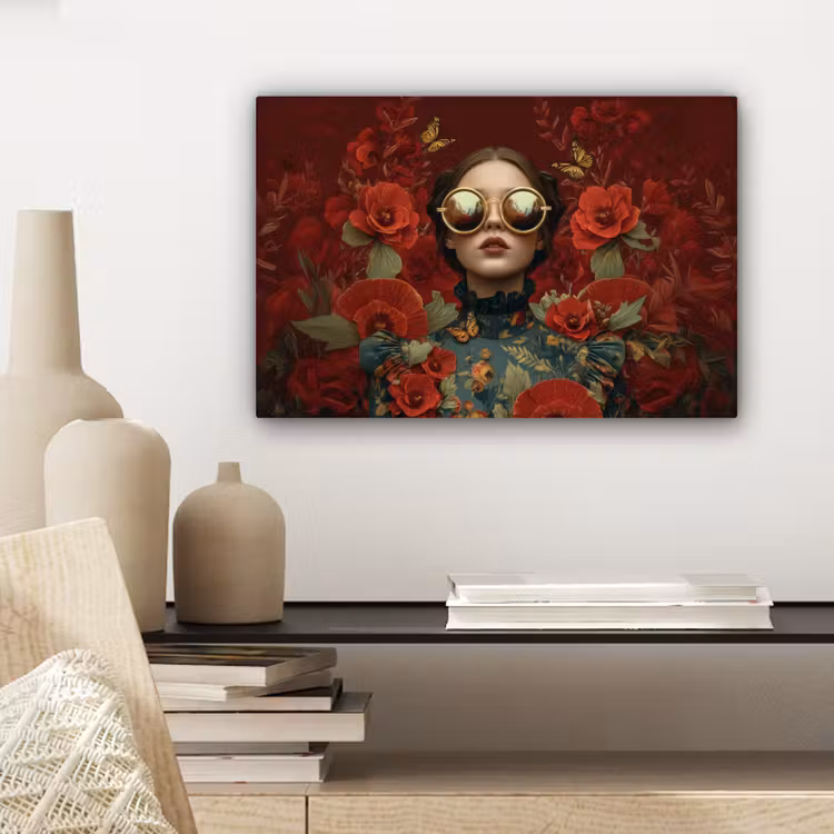Bloemen - Dieprood - Zonnebril - Vrouw canvas 2cm klein -sfeer6