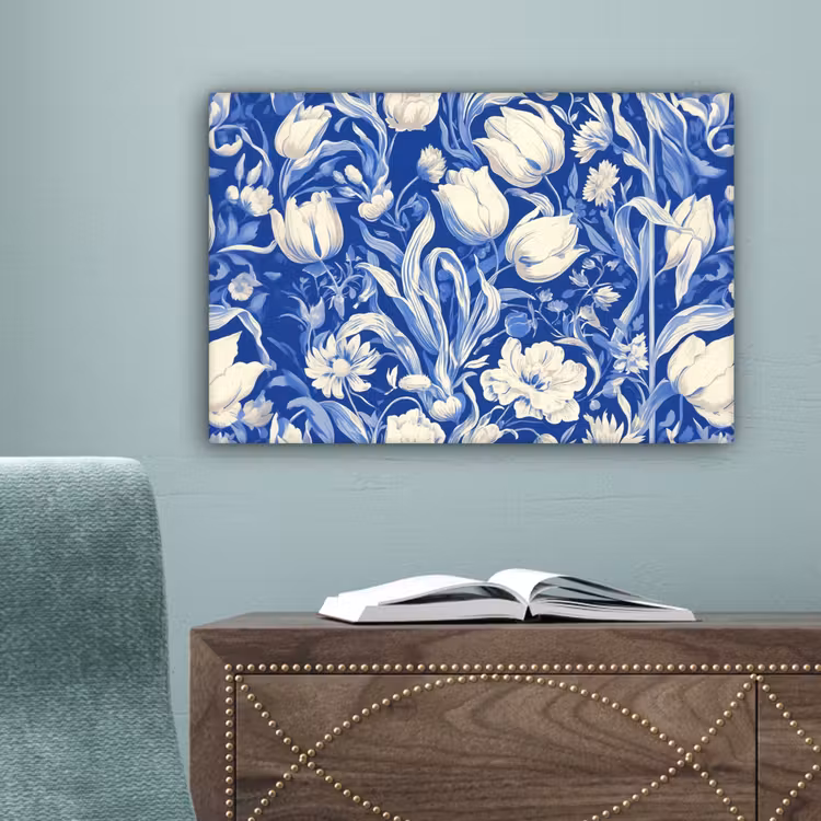 Bloemen - Delfts Blauw - Patroon - Tulp canvas 2cm klein -sfeer4