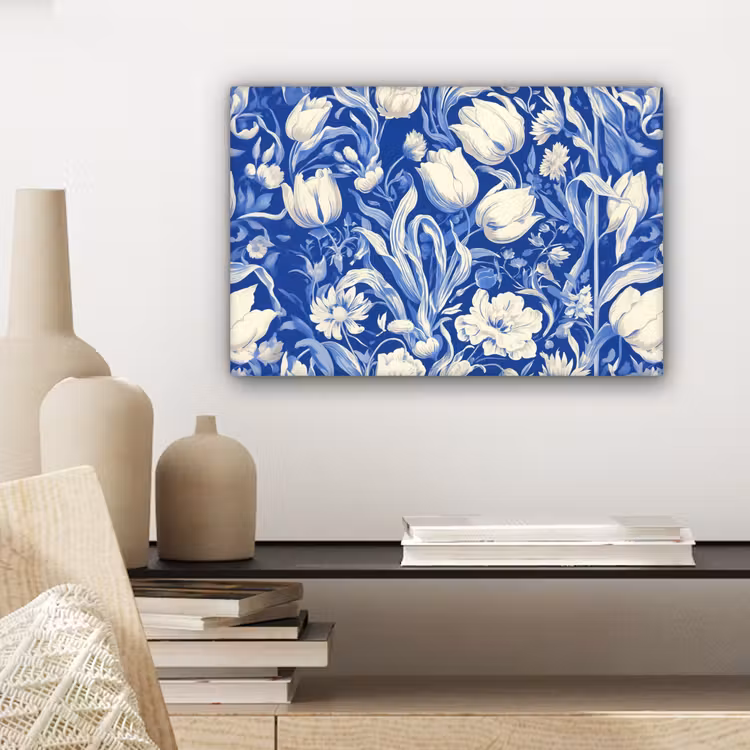 Bloemen - Delfts Blauw - Patroon - Tulp canvas 2cm klein -sfeer6