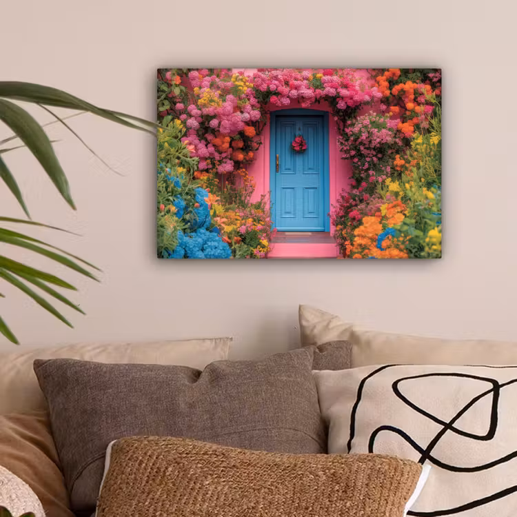 Bloemen - Deur - Roze canvas 2cm klein -sfeer1