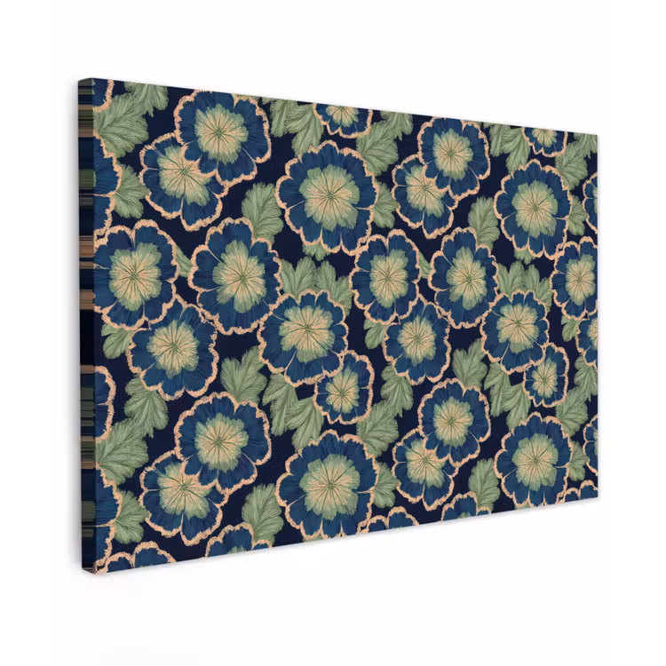 Bloemen - Borduurwerk - Patroon - Blauw - Groen canvas 2cm klein 34 -z3d