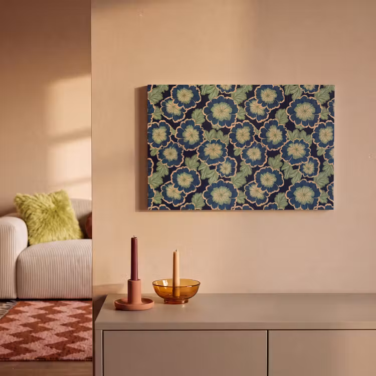 Bloemen - Borduurwerk - Patroon - Blauw - Groen canvas 2cm klein 34 -sfeer1
