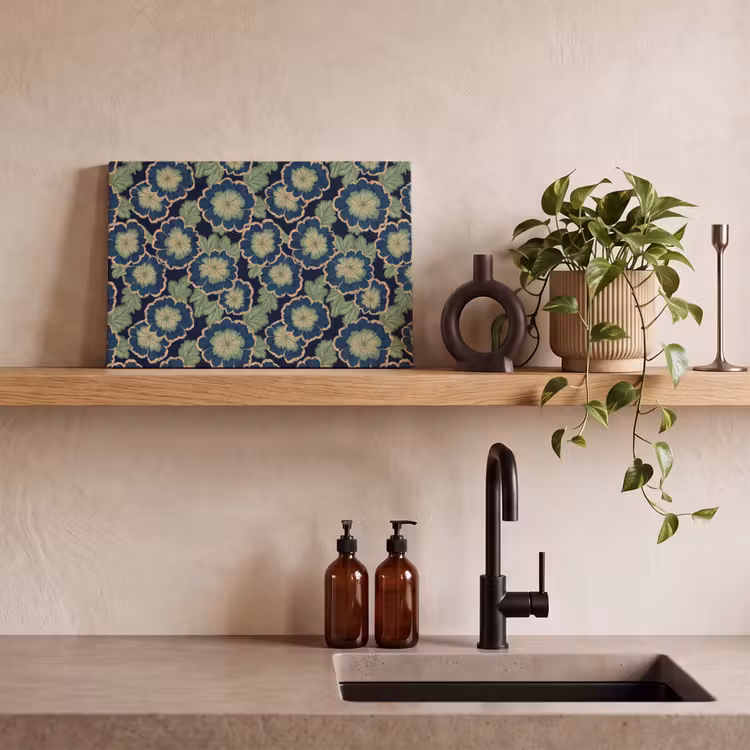 Bloemen - Borduurwerk - Patroon - Blauw - Groen canvas 2cm klein 34 -sfeer3