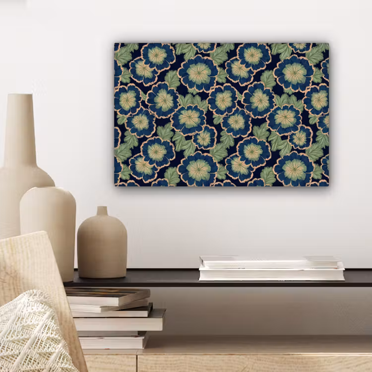 Bloemen - Borduurwerk - Patroon - Blauw - Groen canvas 2cm klein 34 -sfeer6