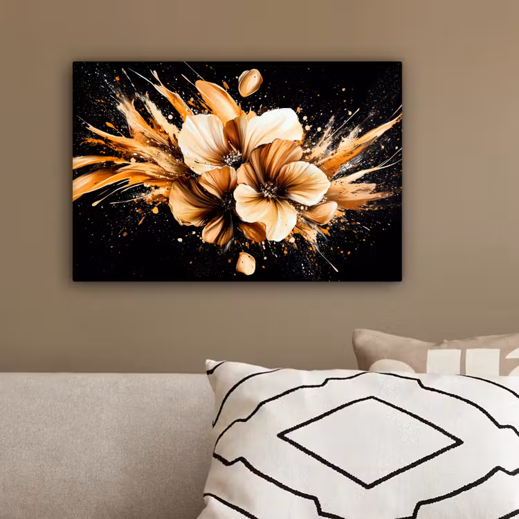 Bloemen - Goud - Graffiti - Zwart - Abstract canvas 2cm klein -sfeer3