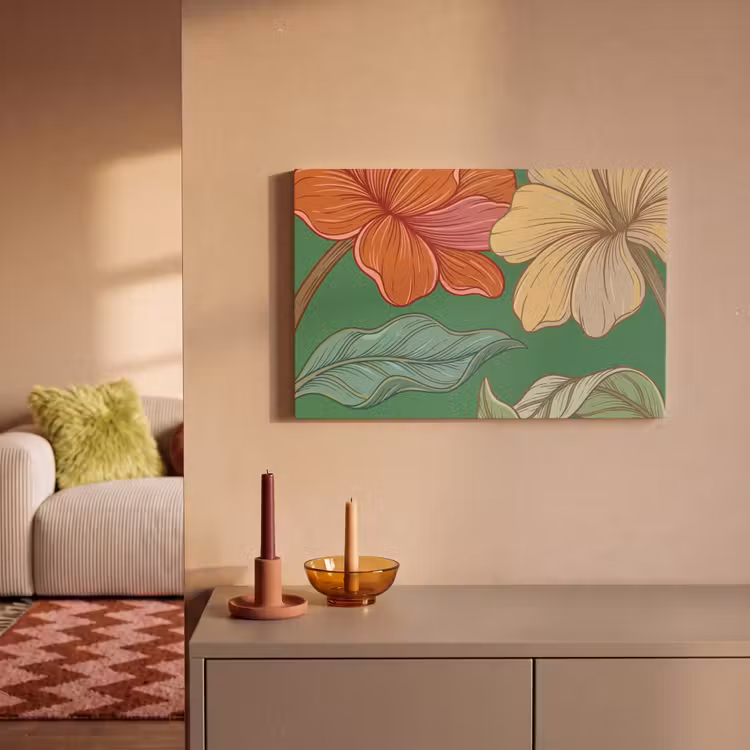 Canvas Print - Flowers - Greenery - Illustration - Bloemen - Groen - Illustratie canvas 2cm klein