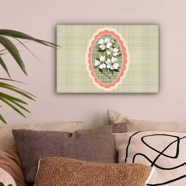 Bloemen - Illustratie - Geruit - Groen canvas 2cm klein -sfeer1