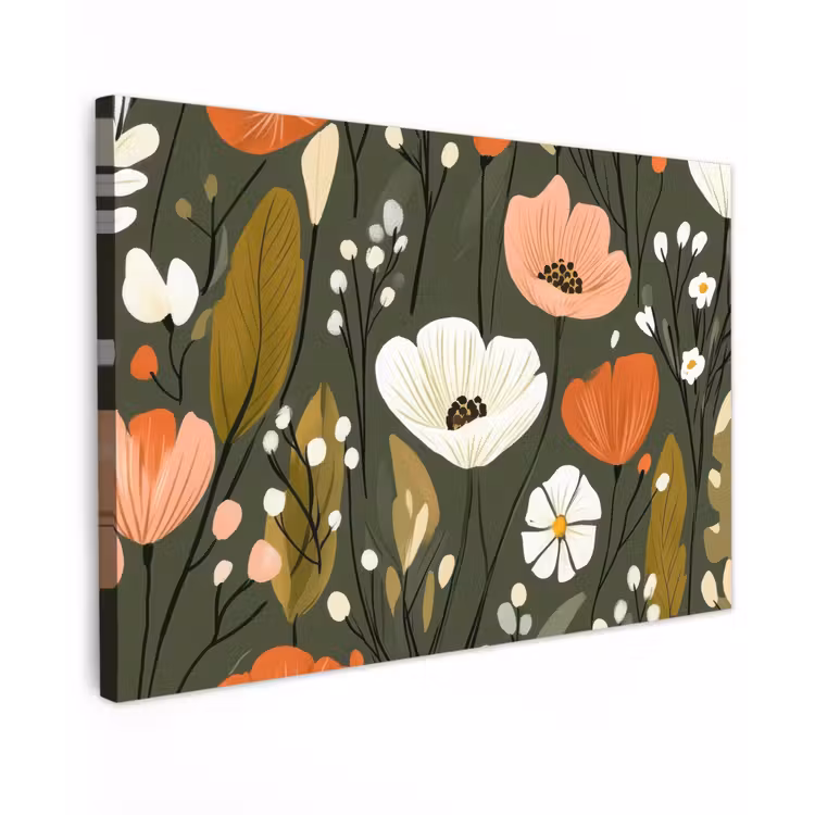Bloemen - Illustratie - Groen canvas 2cm klein -z3d