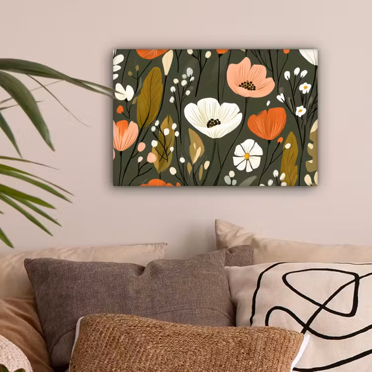 Bloemen - Illustratie - Groen canvas 2cm klein -sfeer1