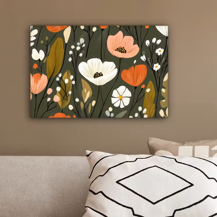 Bloemen - Illustratie - Groen canvas 2cm klein -sfeer3