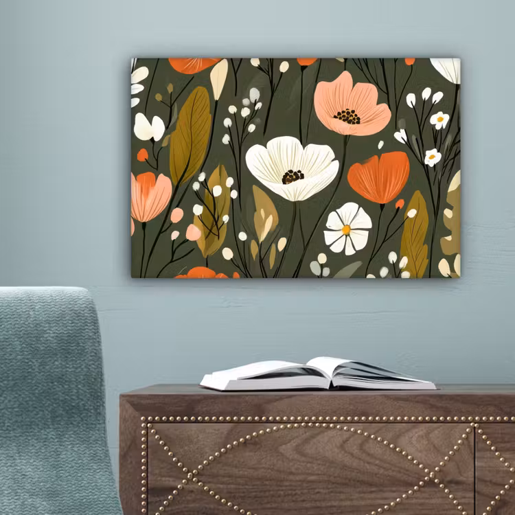 Bloemen - Illustratie - Groen canvas 2cm klein -sfeer4