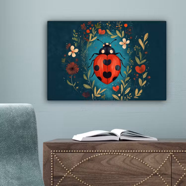 Bloemen - Lieveheersbeestje - Hartje - Rood canvas 2cm klein -sfeer4