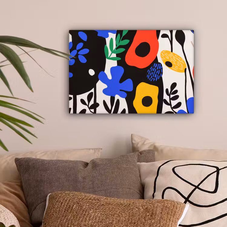 Bloemen - Bladeren - Abstract - Zwart canvas 2cm klein -sfeer1