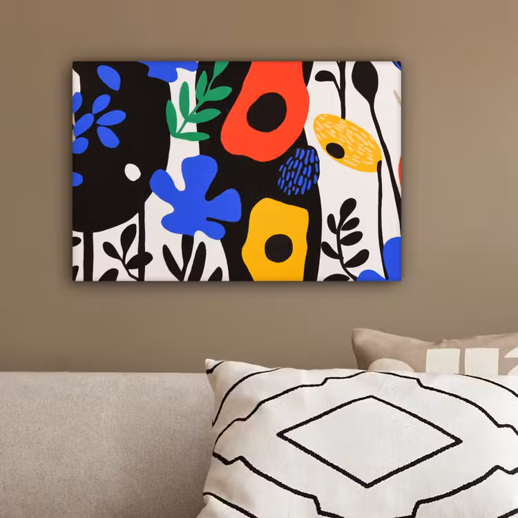 Bloemen - Bladeren - Abstract - Zwart canvas 2cm klein -sfeer3