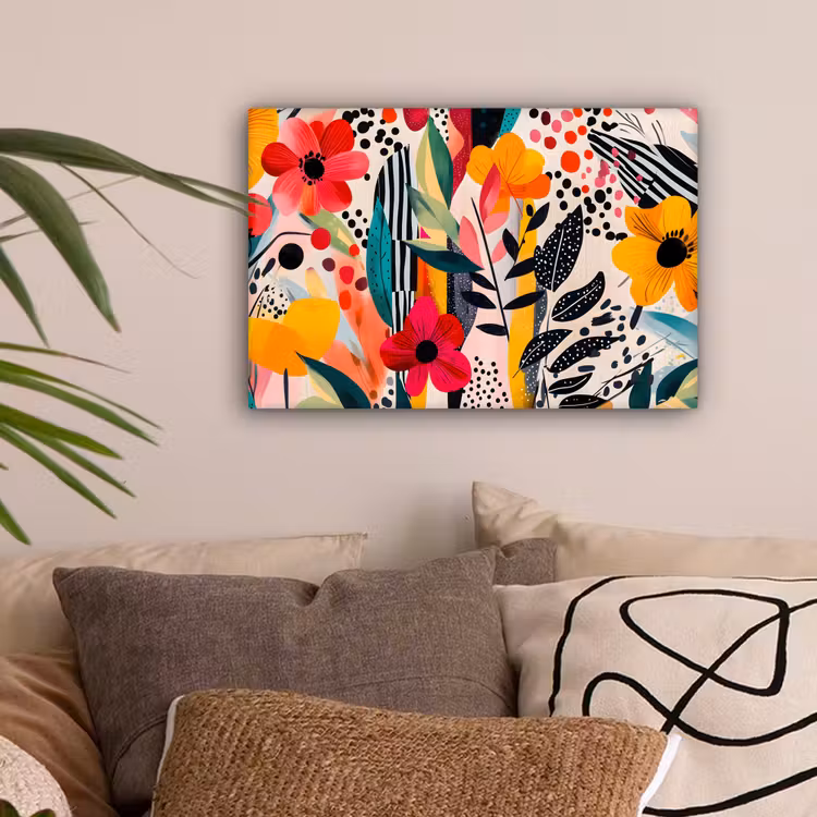 Bloemen - Bladeren - Abstract - Kleurrijk canvas 2cm klein -sfeer1