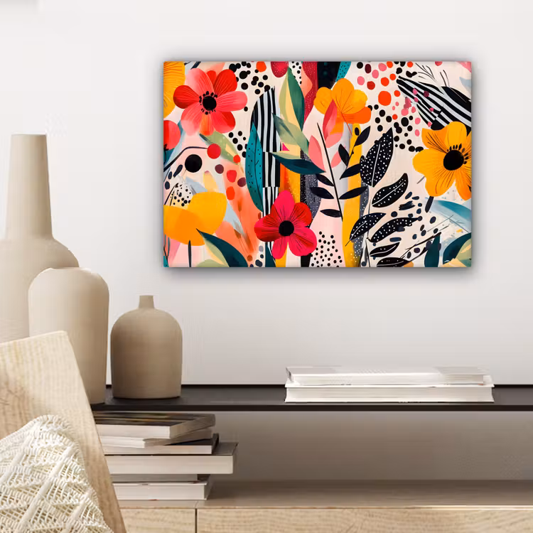 Bloemen - Bladeren - Abstract - Kleurrijk canvas 2cm klein -sfeer6