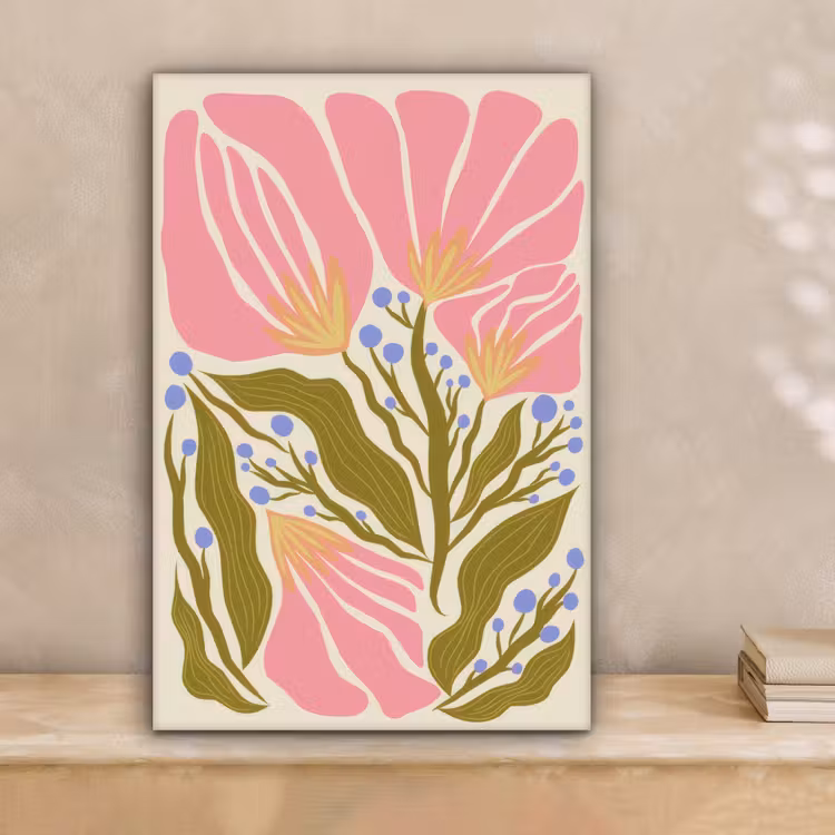 Bloemen - Bladeren - Abstract - Roze canvas 2cm klein -sfeer1
