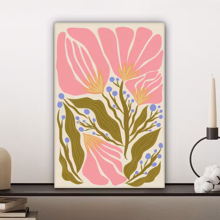Bloemen - Bladeren - Abstract - Roze canvas 2cm klein -sfeer6