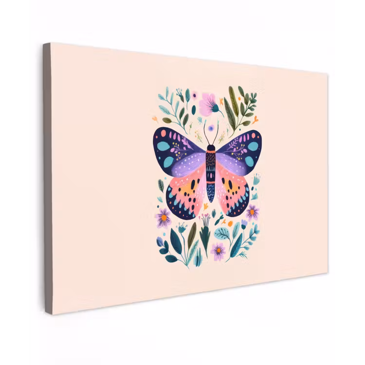 Bloemen - Bladeren - Vlinder - Kleurrijk canvas 2cm klein -z3d