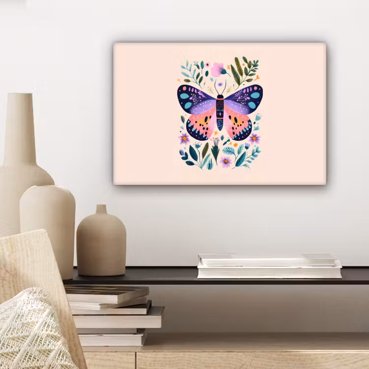 Bloemen - Bladeren - Vlinder - Kleurrijk canvas 2cm klein -sfeer6