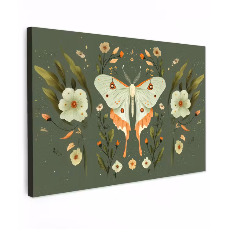 Bloemen - Bladeren - Olijfgroen - Vlinder canvas 2cm klein -z3d