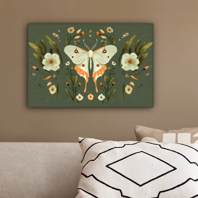 Bloemen - Bladeren - Olijfgroen - Vlinder canvas 2cm klein -sfeer3