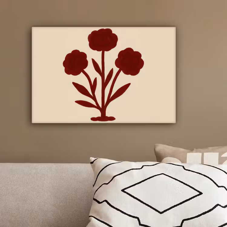 Bloemen - Bladeren - Rood - Minimalistisch canvas 2cm klein -sfeer3