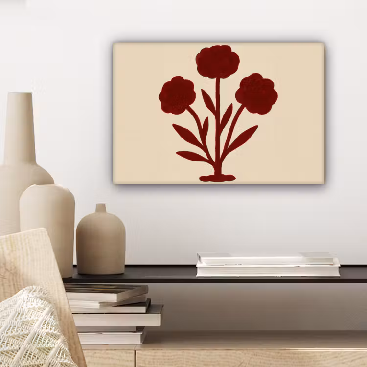 Bloemen - Bladeren - Rood - Minimalistisch canvas 2cm klein -sfeer6