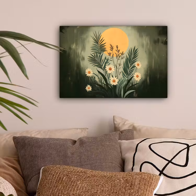 Bloemen - Bladeren - Zon - Groen canvas 2cm klein -sfeer1