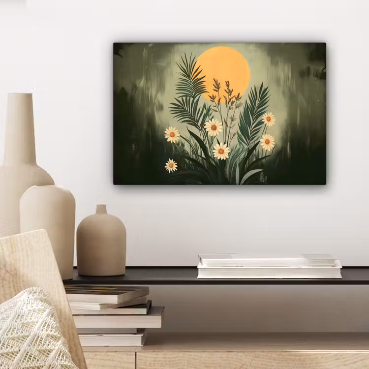 Bloemen - Bladeren - Zon - Groen canvas 2cm klein -sfeer6