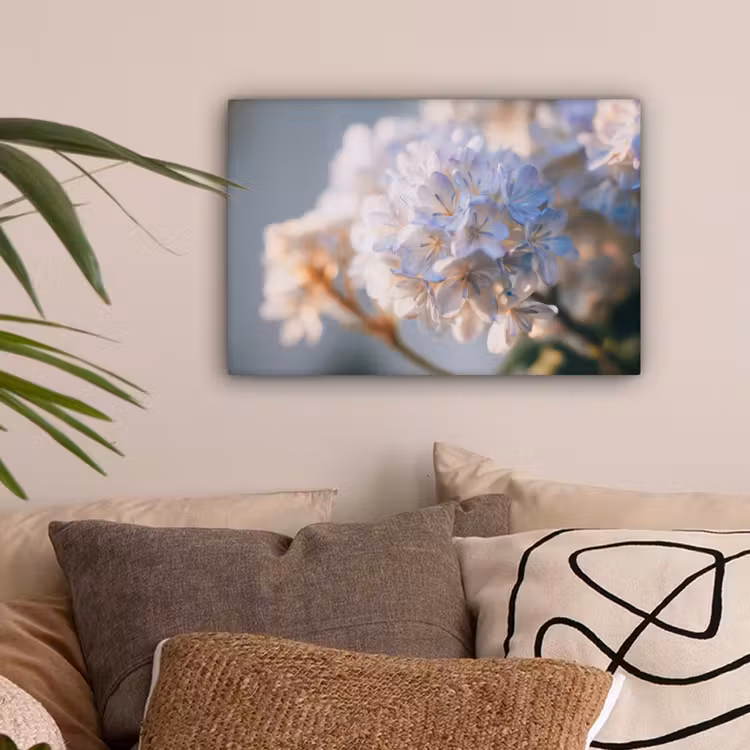 Bloemen - Lichtblauw - Wazig - Trosje canvas 2cm klein -sfeer1