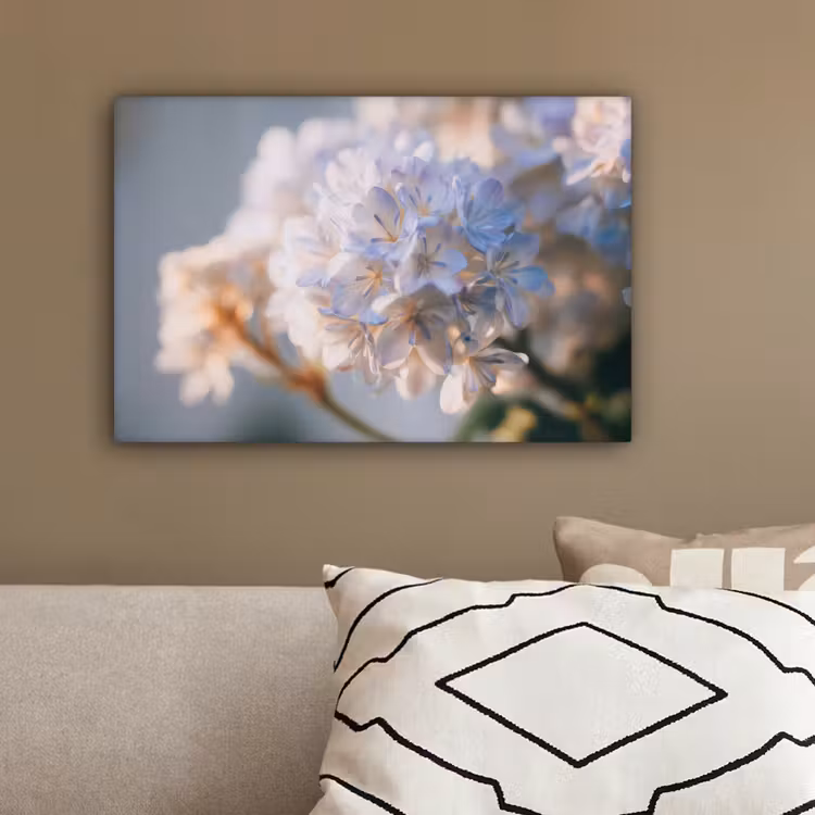 Bloemen - Lichtblauw - Wazig - Trosje canvas 2cm klein -sfeer3
