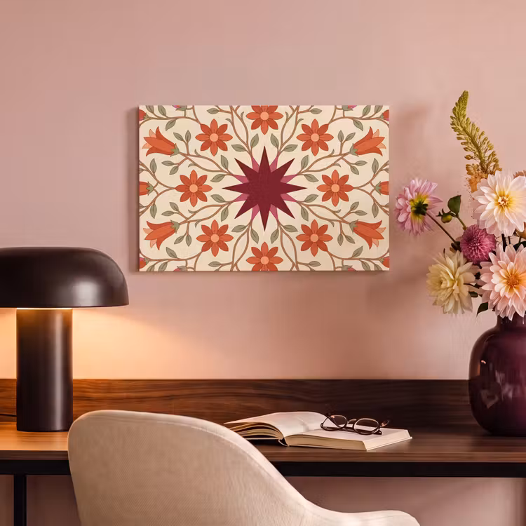 Bloemen - Mandala - Decoratief - Rood canvas 2cm klein -sfeer4