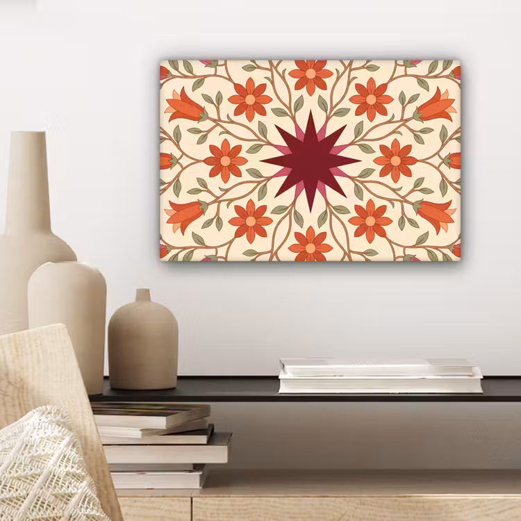 Bloemen - Mandala - Decoratief - Rood canvas 2cm klein -sfeer6