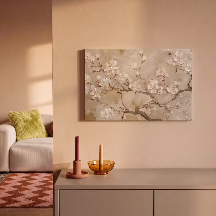 Bloemen - Modern - Beige - Wit - Bloesem canvas 2cm klein -sfeer1