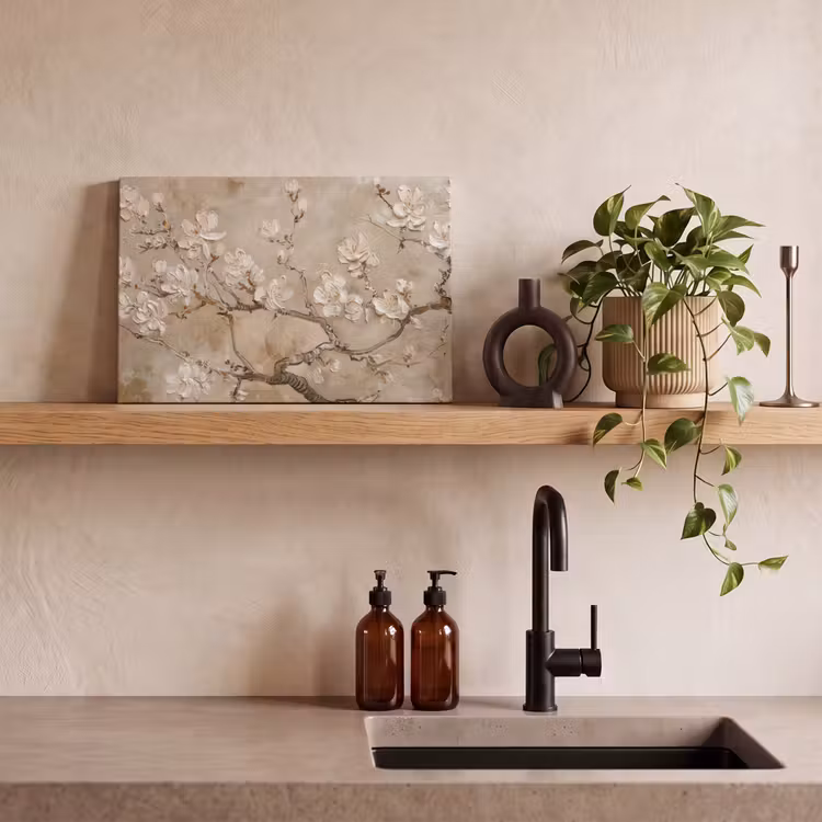 Bloemen - Modern - Beige - Wit - Bloesem canvas 2cm klein -sfeer3