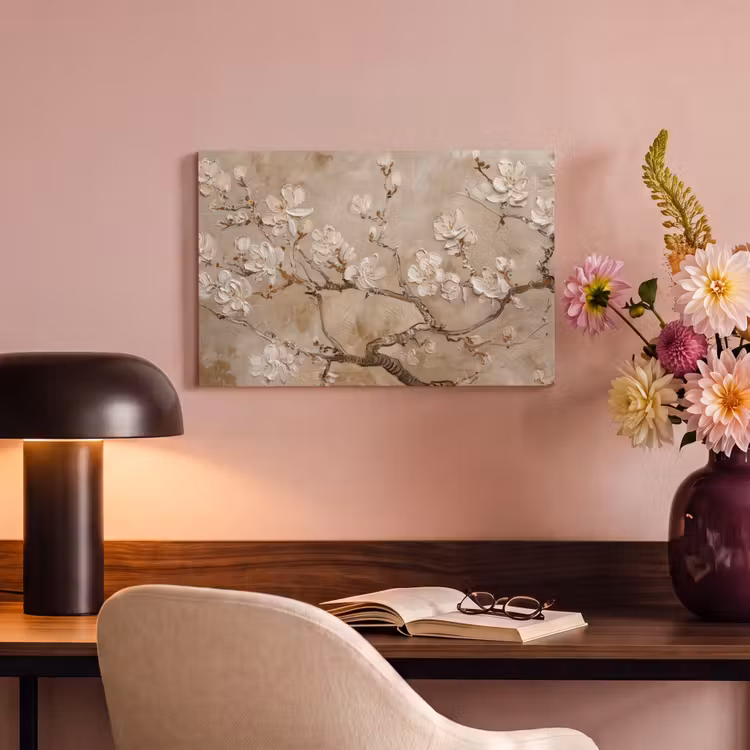 Bloemen - Modern - Beige - Wit - Bloesem canvas 2cm klein -sfeer4