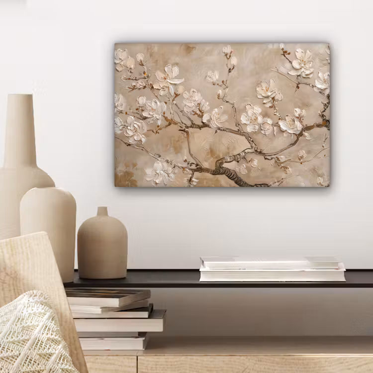 Bloemen - Modern - Beige - Wit - Bloesem canvas 2cm klein -sfeer6